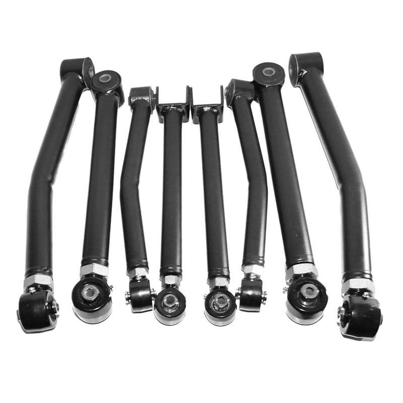 8Pcs Black F+R Upper+Lower Adj. Control Arm for 2007-2018 Jeep Wrangler Unlimited 4WD2WD