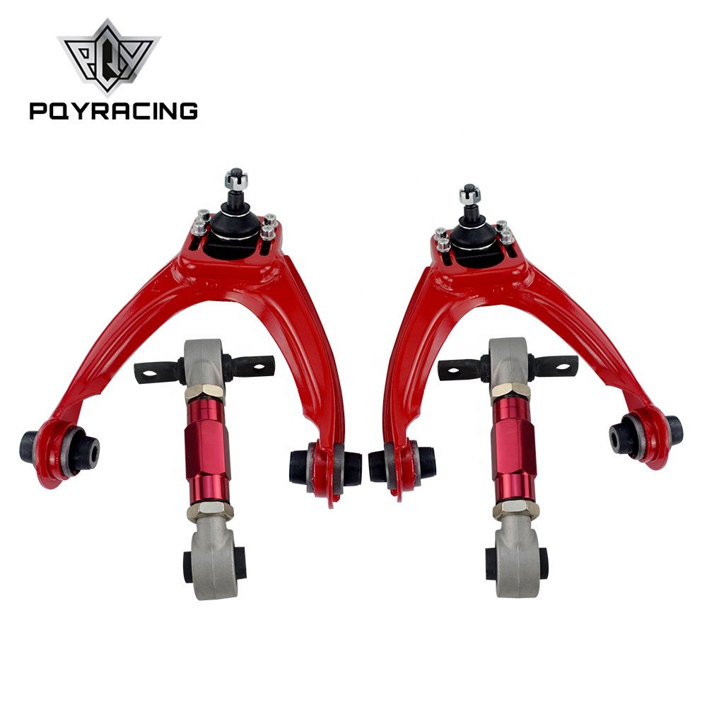 FRONT UPPER CONTROL ARM TUBE CAMBER KITFOR 96-00 CIVICLX DX EK EJ TUBULAR + 92-00 Adjustable Rear Camber Arms RED