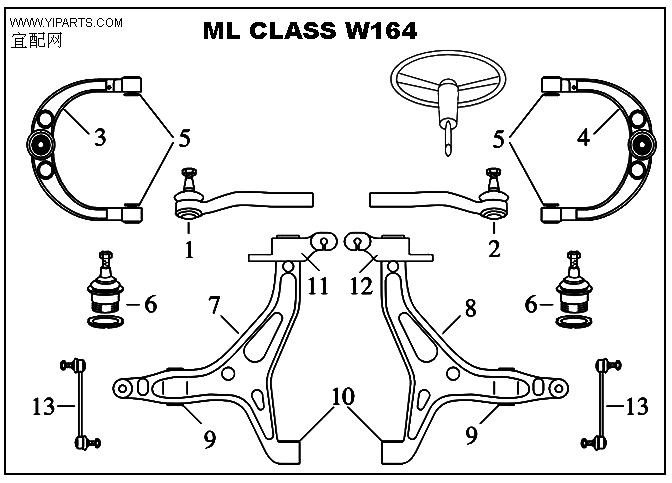 Mercedes -Benz W164 suspension parts chart