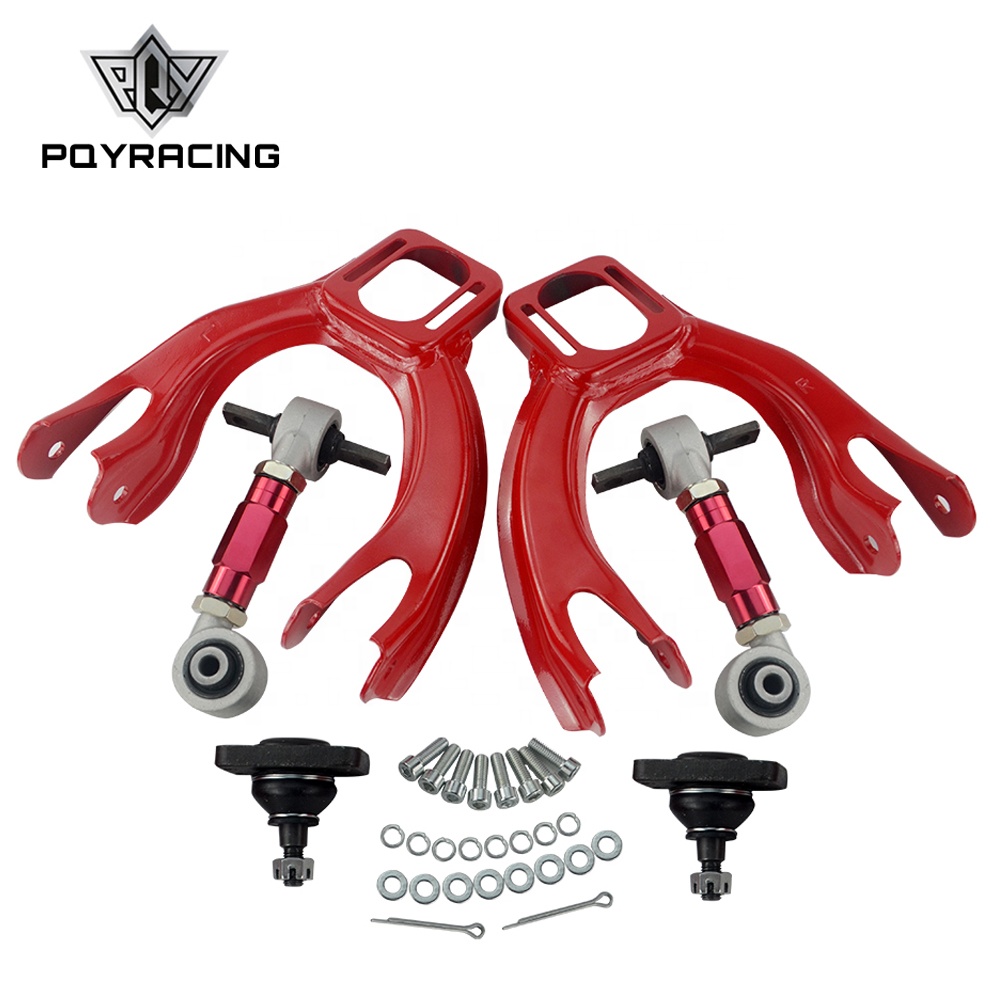 FOR HONDA CIVIC 92-95/INTEGRA FRONT UPPER CONTROL ARM TUBE CAMBER KIT + 92-00 Adjustable Rear Camber Arms RED